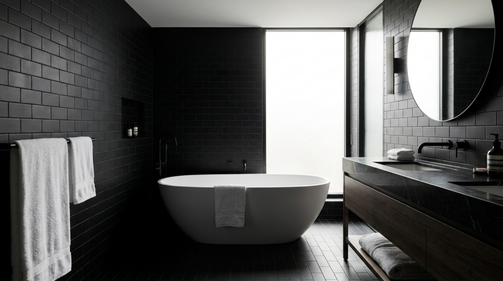 carrelage noir salle de bain