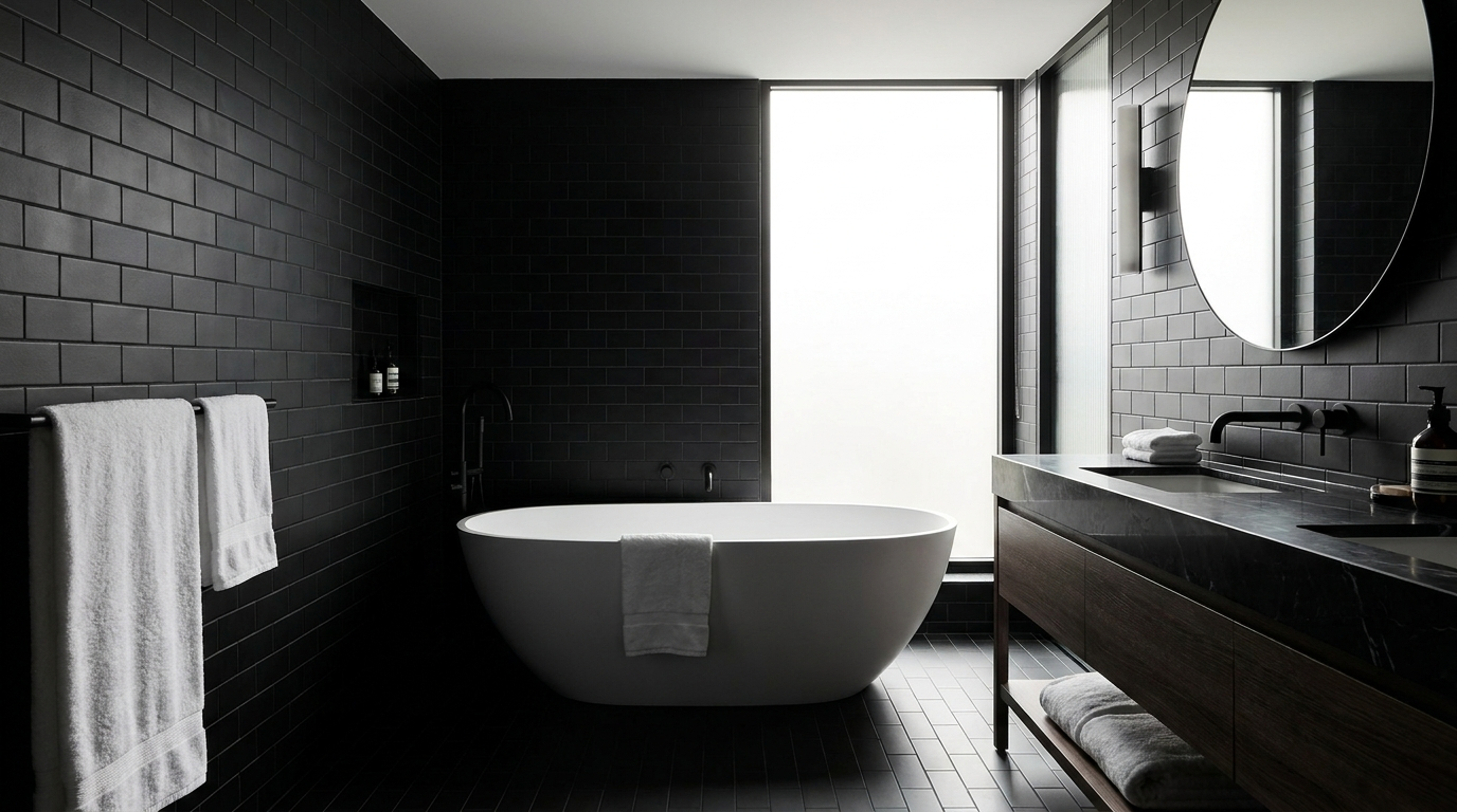 carrelage noir salle de bain
