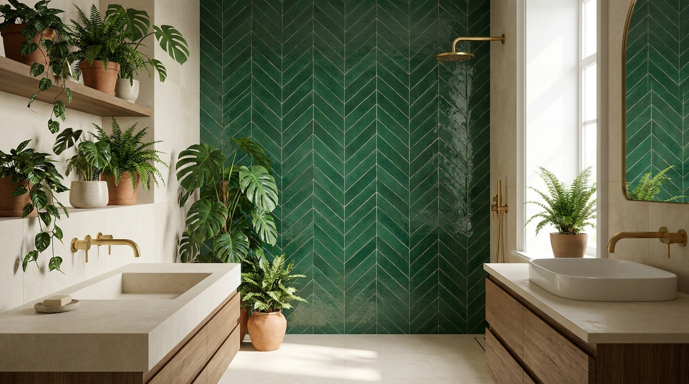 carrelage vert salle de bain
